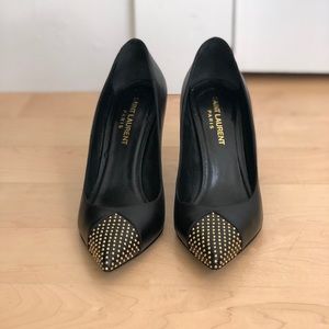 Saint Laurent Paris Black Studded Heels sz 36